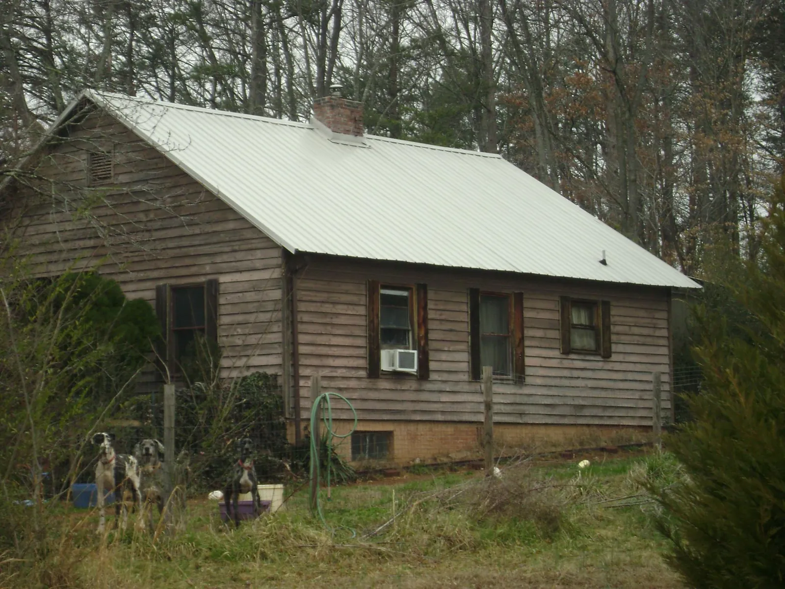 White metal roof on an old wood sided farmhouse, from a Metal Roof Installation job in Peoria Heights